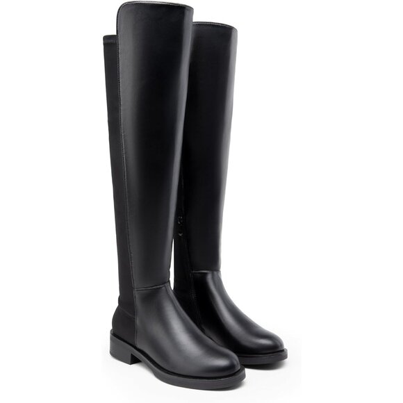 🆕Women Black-pu Knee High Comfortable Thigh High Daily Low Flat Heel Long Boot - Picture 7 of 10